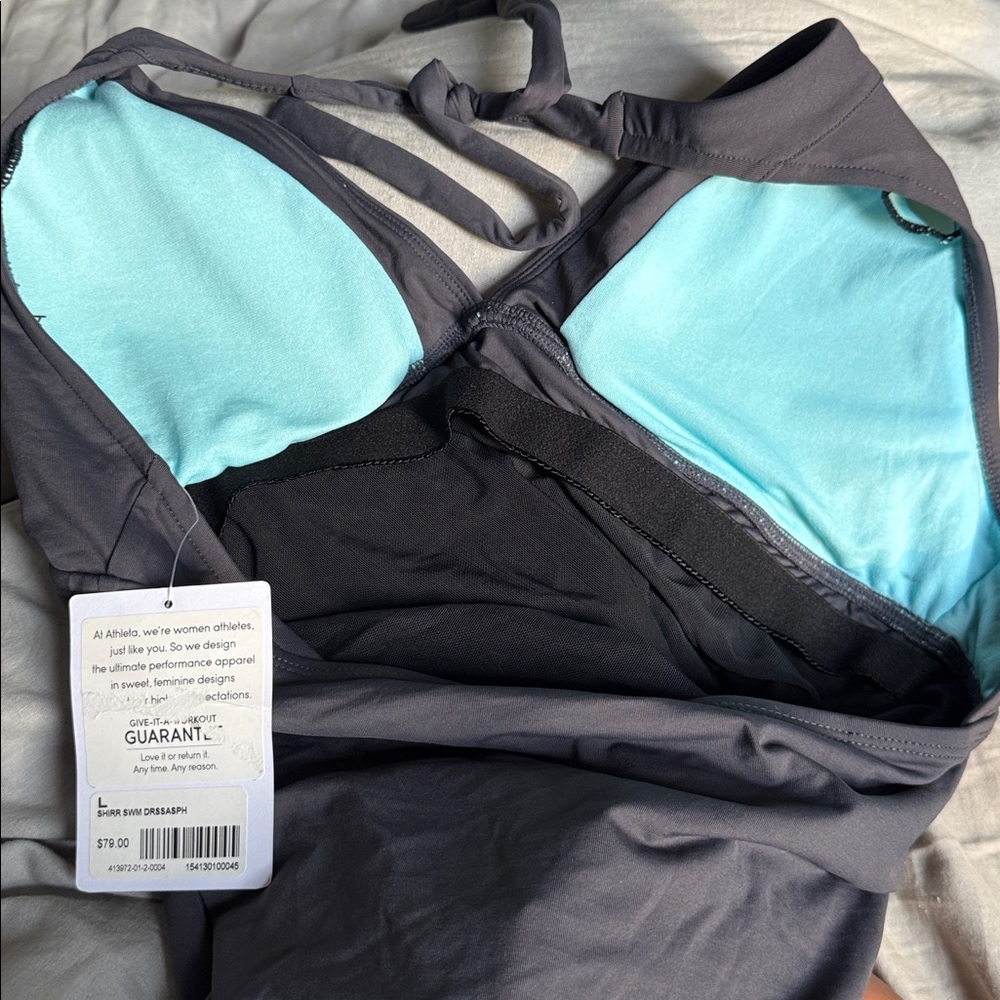 Athleta Shirrendipity Halter Swim Dress size large.NWT. Gray. - Picture 5 of 5